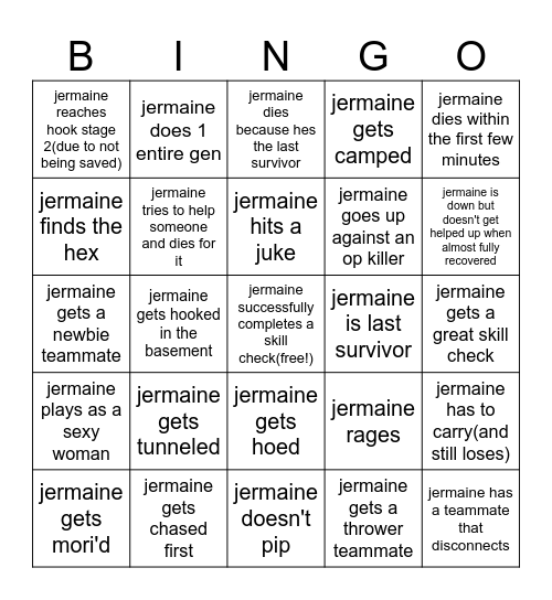 jermaine plays dbd  Bingo Card