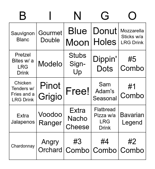 AMC Bartender Bingo Card