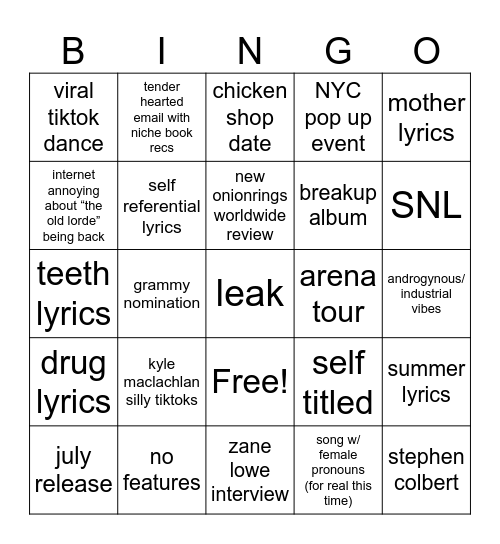 Untitled Bingo Card