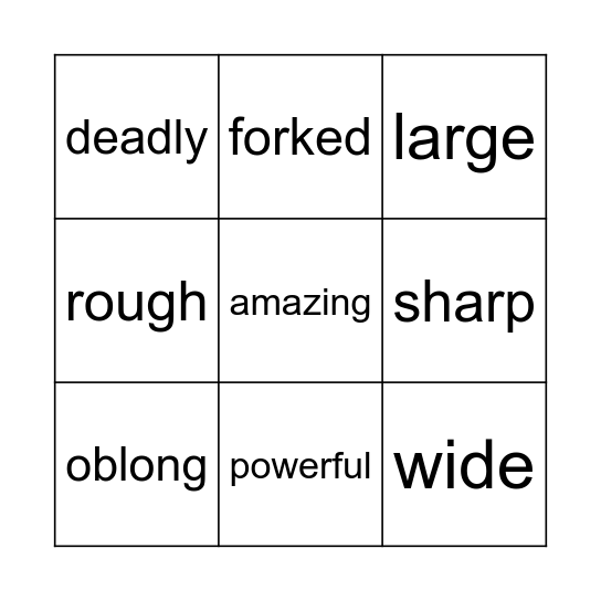 Describing Words Bingo Card