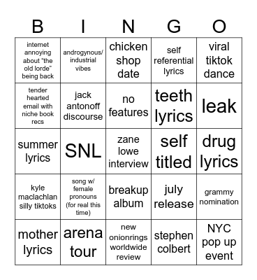 L4 Bingo Card