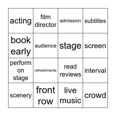 Going Out Bingo Card