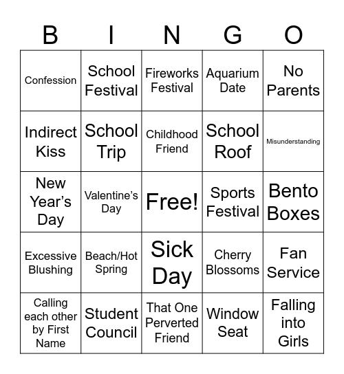 Romance Bingo Card