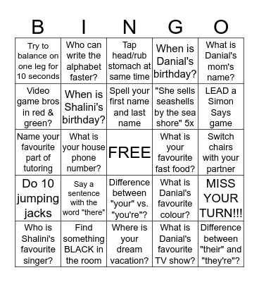 BINGO Wordplay Bingo Card
