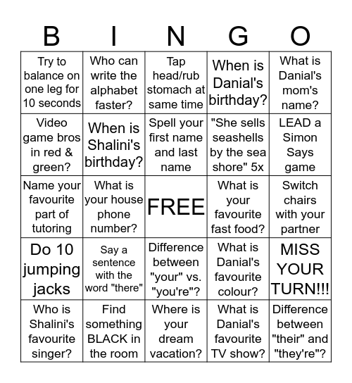 BINGO Wordplay Bingo Card