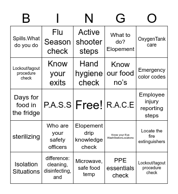 Safety Bingo Card