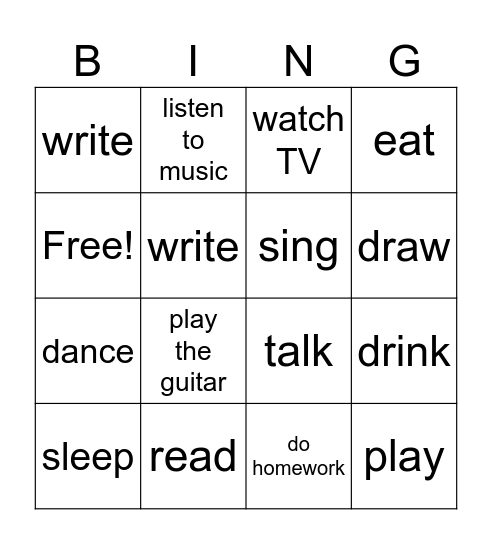 Unit 5 THINGS TO DO Bingo Card