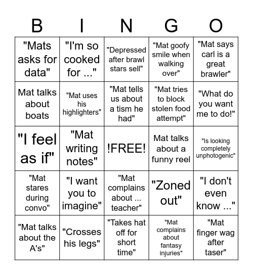 Mat Bingo Card