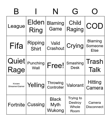 Gamer Rage Bingo Card