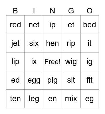 phonics Bingo Card