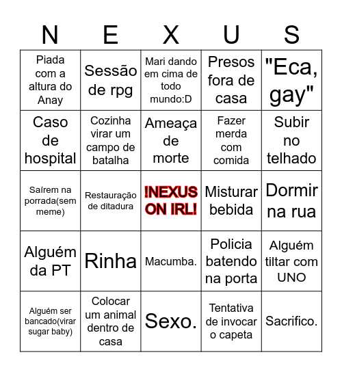 bingo de Nexus IRL Bingo Card