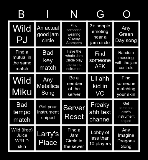 Solo Queue Jam Stage Bingo Card