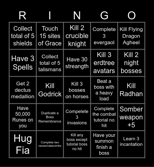 Elden Ring Bingo Card