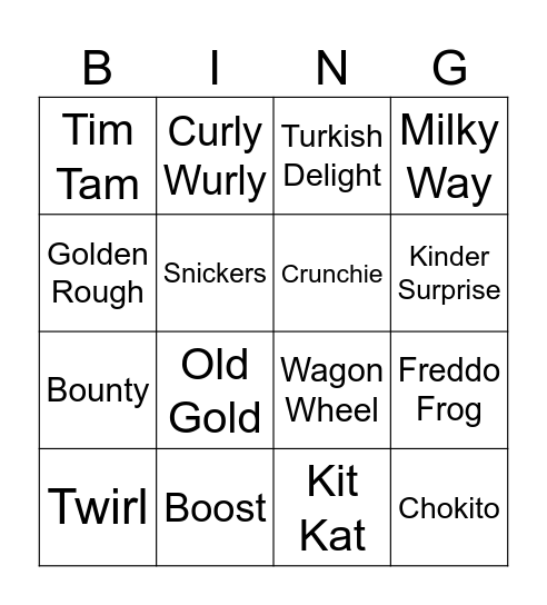 Trents Bingo Card
