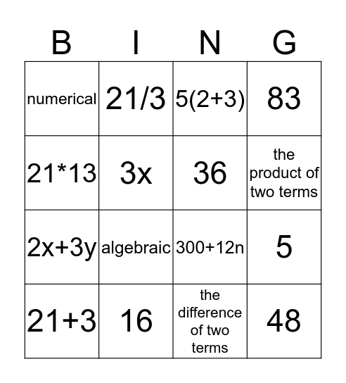 Topic 1 Bingo Card