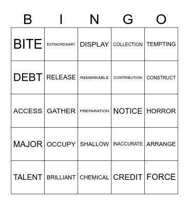 VOCABULARY Bingo Card