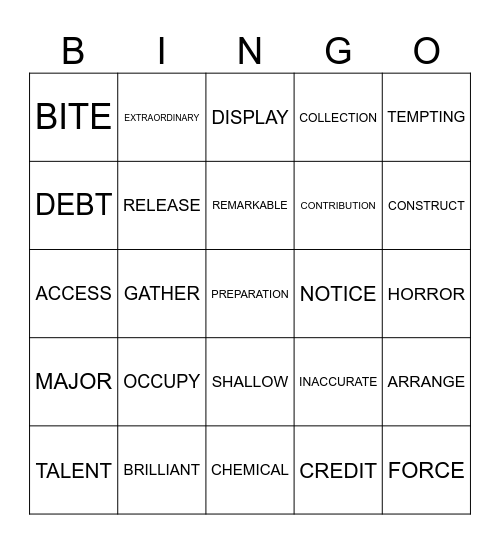 VOCABULARY Bingo Card