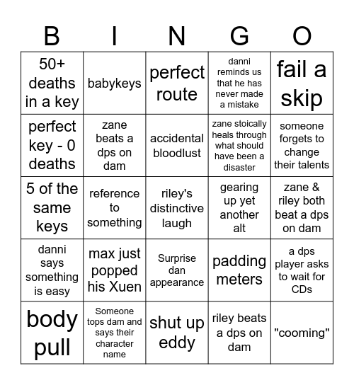 The Big Boiz Friday Bingo Card