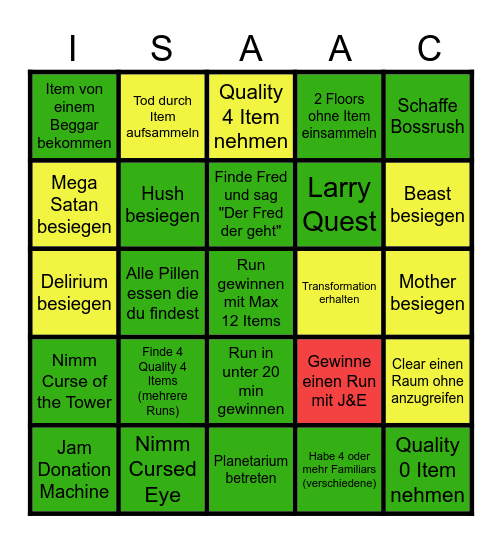 Isaac Bingo Card