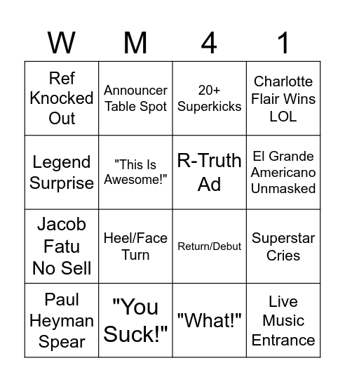 WrestleMania 41 Bingo Card