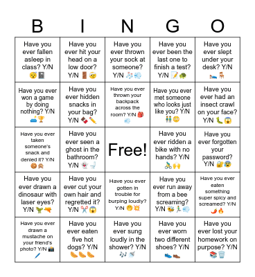 Mid 1 Have you ever y/n Bingo Card