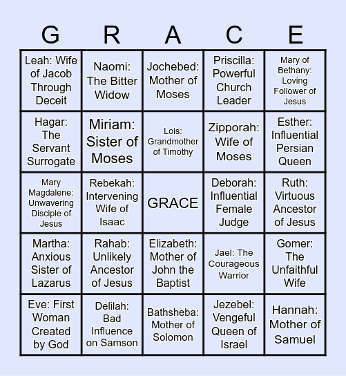 Women In The Bible Bingo Card