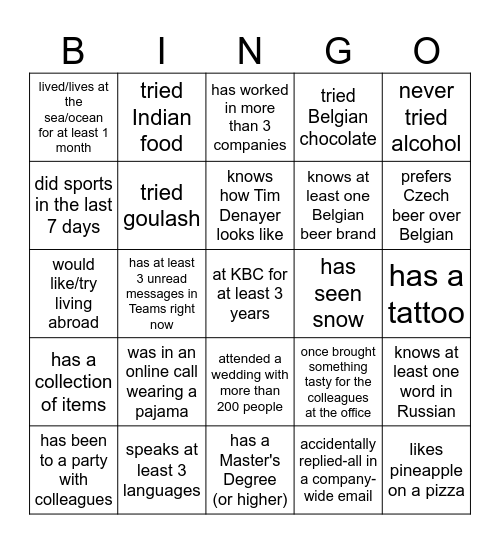 KBC RAW Bingo Card