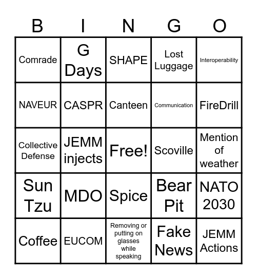 NATO Bingo Card
