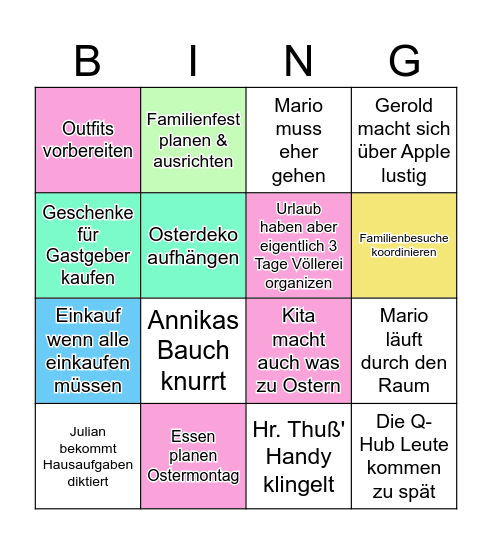 Unsichtbare Arbeit Bingo Card