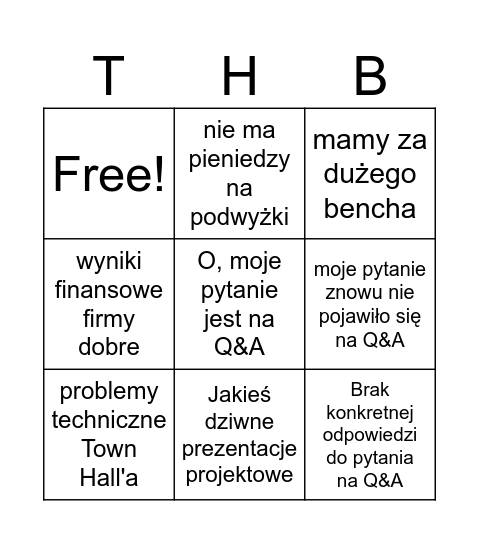 Town Hall Bingo Card