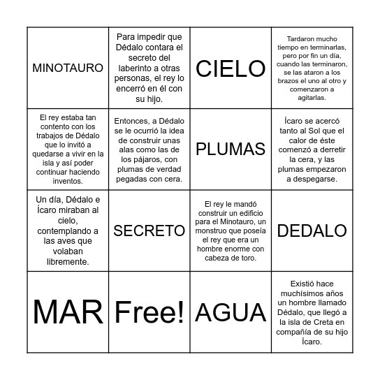 DÉDALO E ÍCARO Bingo Card