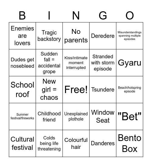 Romcom Bingo Card