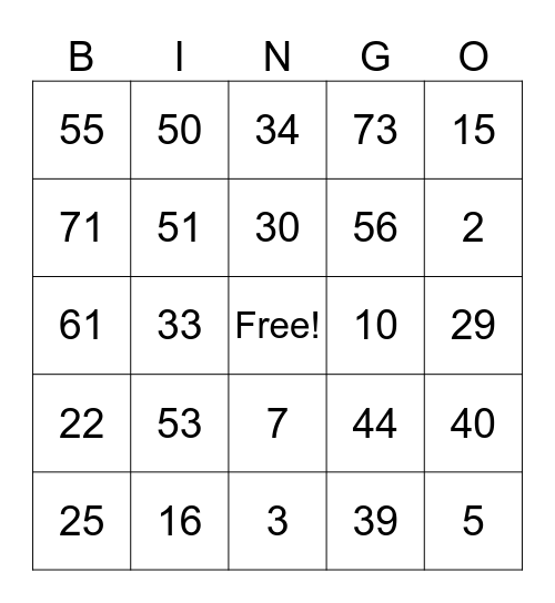Ladybrand School of Skills Bingo Card