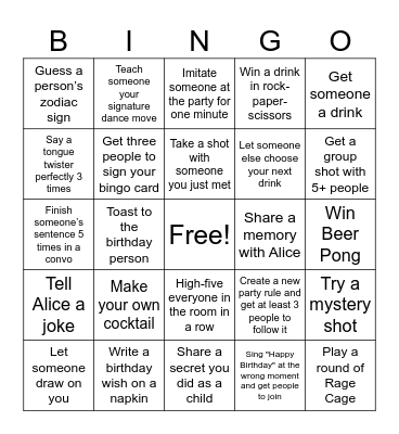 Birthday Bingo Card