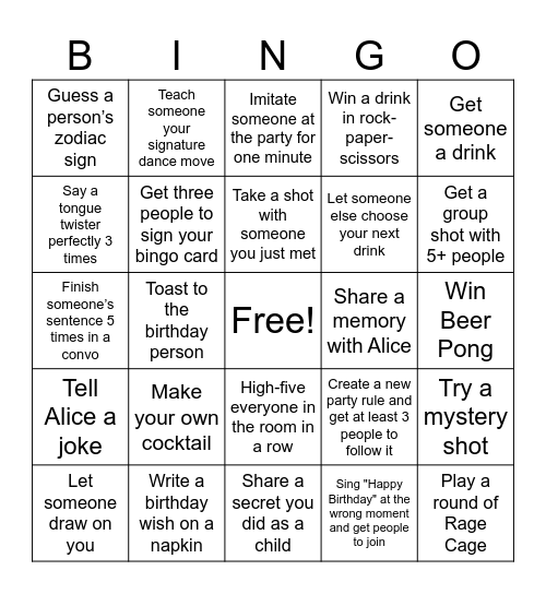 Birthday Bingo Card