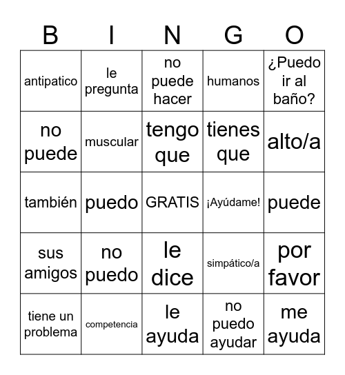 Somos 1 Unit 7 Bingo Card