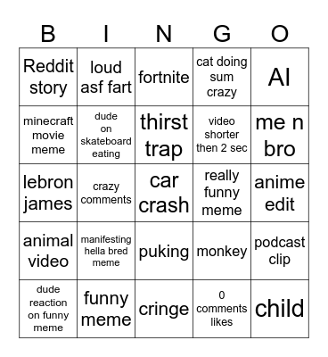 INSTA REELS BINGO Card