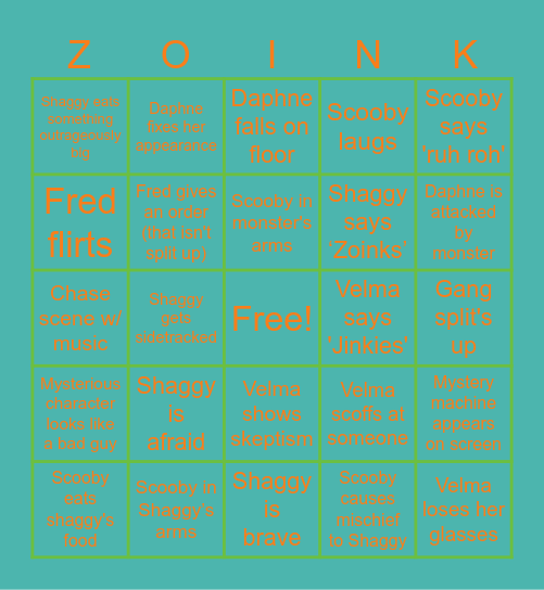 Scooby Bingo Card