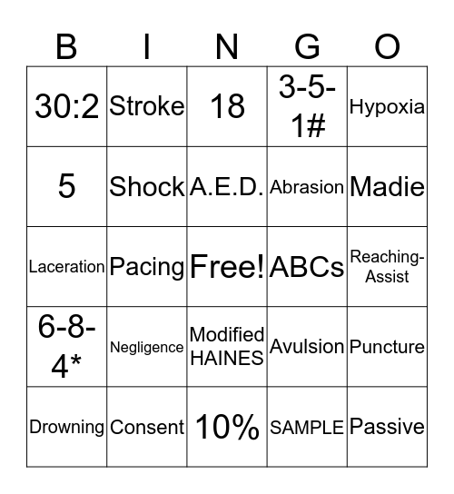 Spooky Lifeguard Bingo Card