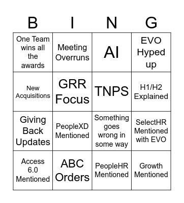 All Hands Bingo Card