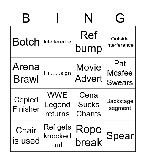 Wrestlemania BINGO Card