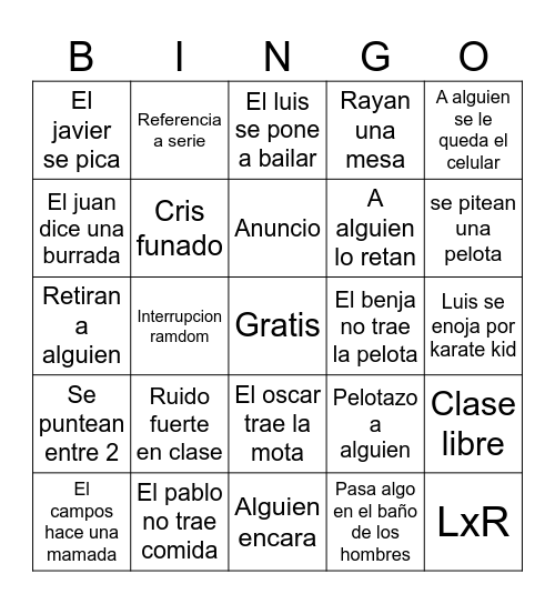 Bingo Clases 15/04/25 Bingo Card