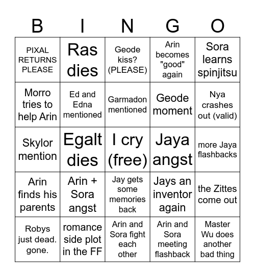 ninjago s3 bingo card Bingo Card