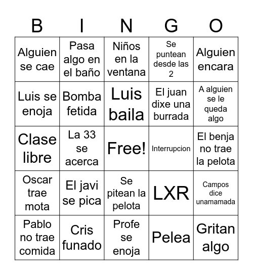 Clases Bingo Card