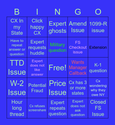 Tax Day Bingo Card