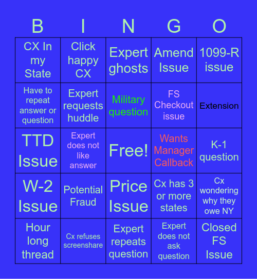 Tax Day Bingo Card