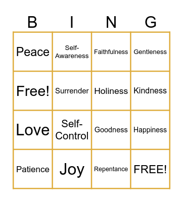FRUITS OF THE HOLY SPIRIT Bingo Card
