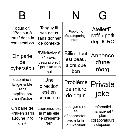 Bingo Webinar Bingo Card