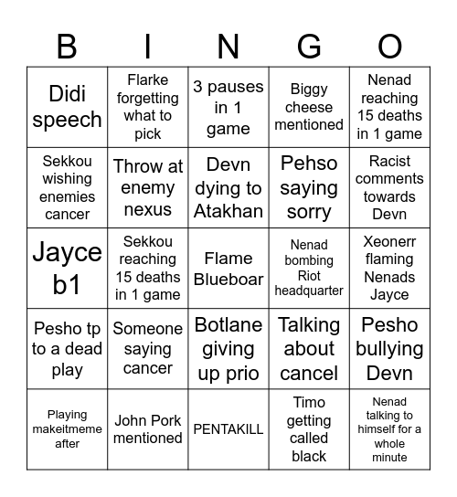 CZV BINGO Card