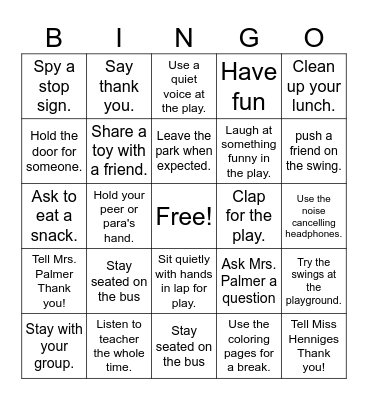 Field Trip Bingo Card